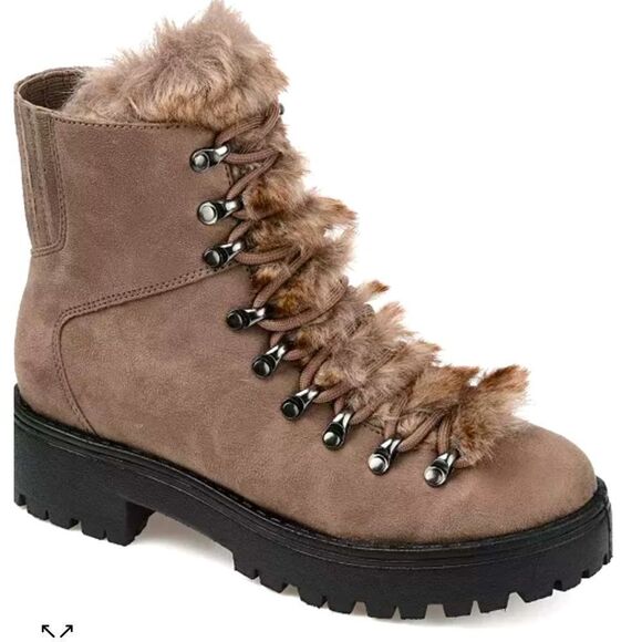 Sz 6 Journee Collection Taupe Faux Fur Trail Lace Up Boots NWT $70 MSRP - Picture 3 of 13